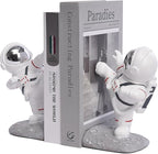 Kakizzy White Book Ends for Kids, Upgraded Astronaut Bookends Resin Spaceman Book Holders for Shelves Sturdy Book Stopper Book Ends to Hold Books Unique Outer Space Book Shelf Ends(F2-Silver Color)