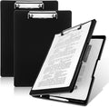Afcabakila 3 Pack Clipboard with Storage, Foldable Clipboard Organizer with Pen Holder, Heavy Duty Plastic Writing Board for Nurse, Teacher, Student, Office Supplies, Black