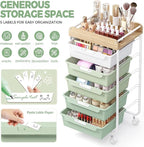 Rolling Storage Utility Cart With 5 Drawers,Craft Cart with Wheels,Makeup Organizer,Art Supply And Storage Wooden Tabletop,Green