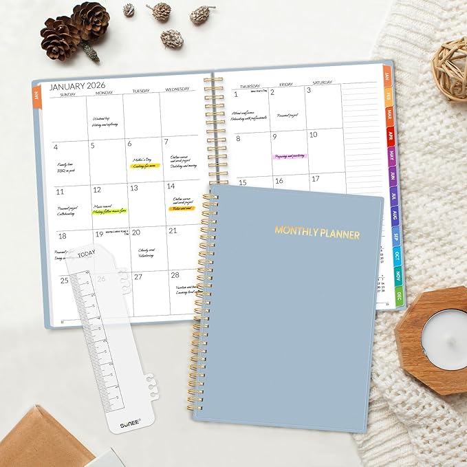 SUNEE 2026-2027 Planner - 24 Months (Jan 2026 - Dec 2027) - 7"x10" Monthly Spreads & Yearly Planner, Gray Blue