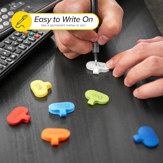 Wrap-It Storage - Cable Labels - Oval, Multi-Color (36 Pack) - Write-On Wire Tags for Cord Identification with Power Strips Behind Desks and TVs