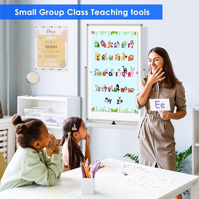 Magnetic Mobile White Board, 48 x 24 Double Sided Dry Erase Board Rolling Whiteboard Aluminum Frame Standing Whiteboard on Wheels