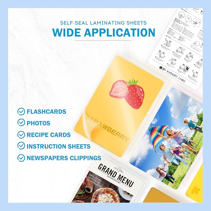 Uinkit 10Mil 20Pack 5”x7“ Double-Sided Self-Sealing Laminating Pouches, Thick for Certificates, Art Prints, Diplomas, Menus, Premium Display Protection with Crystal Clear Gloss Finish - No Machine