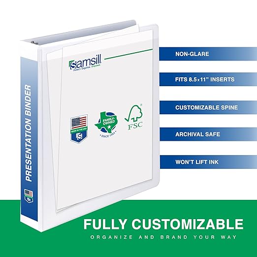 Samsill 1.5 Inch 3 Ring Binders, Made in USA, Economy Round Ring, Clear View Cover, 325 Sheet Capacity - for School, Home, Office - White, 6 Pack