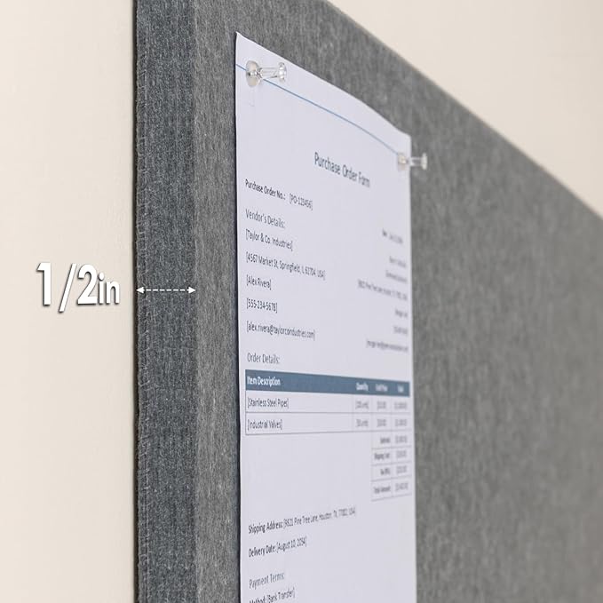 Thickened Bulletin Board - 47 x 35 Inches, Decorative Felt Board Pin Board for Wall - 4' x 3' Foldable Photo Display Board with Self-Adhesive Tape, Includes 20 Push Pins - Gray