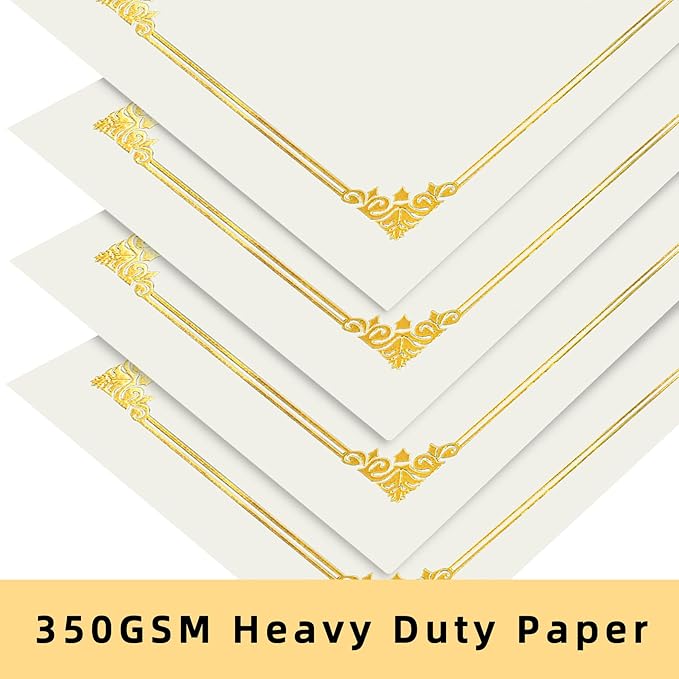 HAUTOCO 50 Packs Certificate Holders, Cream Color Diploma Folders Certificate Covers with Gold Foil Border for Letter Size 8.5x11 Cardstock, Award, Document, Graduation