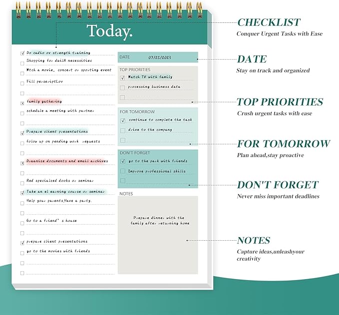 GOLDPEI To Do List Notepad - Daily Planner Notepad Undated 52 Sheets Tear Off, 6.5" x 9.8" Planning Pad Checklist Productivity Note Pad for Work and Personal Organized (4 Pack)