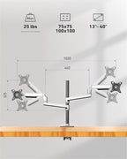 Ergounion Quad Monitor Mount, Holds Screens up to 40 Inches and 25 lbs, Fully Adjustable 4 Monitor Mount with C-Clamp and Grommet Base, Aluminum, Silver