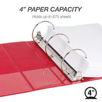 Samsill 4 Inch 3 Ring Binder, Made in USA, Economy Round Ring, Clear View Cover, 675 Sheet Capacity - for Schooo, Home, Office - Ruby Red