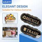 ASAVI Trash & Recycle Stickers – 2-Pack Self-Adhesive Vinyl Labels, Waterproof & Durable (Black Gold, Medium 6.3 x 2.7 inches)