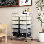 GOFLAME 10-Drawer Rolling Storage Cart, Art Craft Storage Organizer on Wheels, Multipurpose Movable Utility Cart for School, Office and Home, Grey Gradient