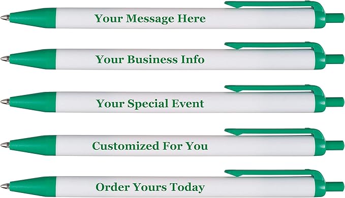 RevMark Personalized Ballpoint Pen, Custom Printed Name, Business or Event Information, Timeless Advertising, USA Made Pens, Promotional Marketing, Smooth Black Ink, Bulk Pack (Green,50 Ct.)