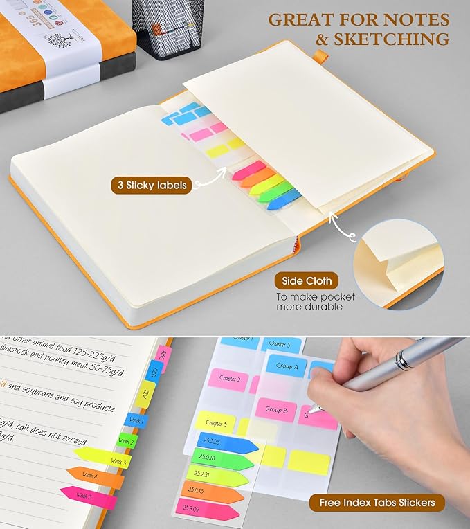 PERCUN A4 Lined Journal Notebook，365 Page Large Leather Journals for Writing Women Men，Hardcover Notebook with 100Gsm Thick Pages for Travel，Work，School，College Ruled, Daily Diary (8.5" x 11.4")
