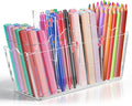 Zioffiel Scalloped Acrylic Pen Pencil Marker Cup Holder Organizer for Desk 4 Compartments, Clear Makeup Brush Holder With Removable Dividers