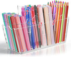 Zioffiel Scalloped Acrylic Pen Pencil Marker Cup Holder Organizer for Desk 4 Compartments, Clear Makeup Brush Holder With Removable Dividers