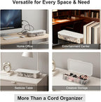 mioluo Cord Organizer Box with Lid, 7 Compartment Cable Management with 7 Wire Ties, Dustproof Cable Storage Box for Office & Home, Wire Hider for Computer Desk, Charger Cables, Power Cords (1pack)