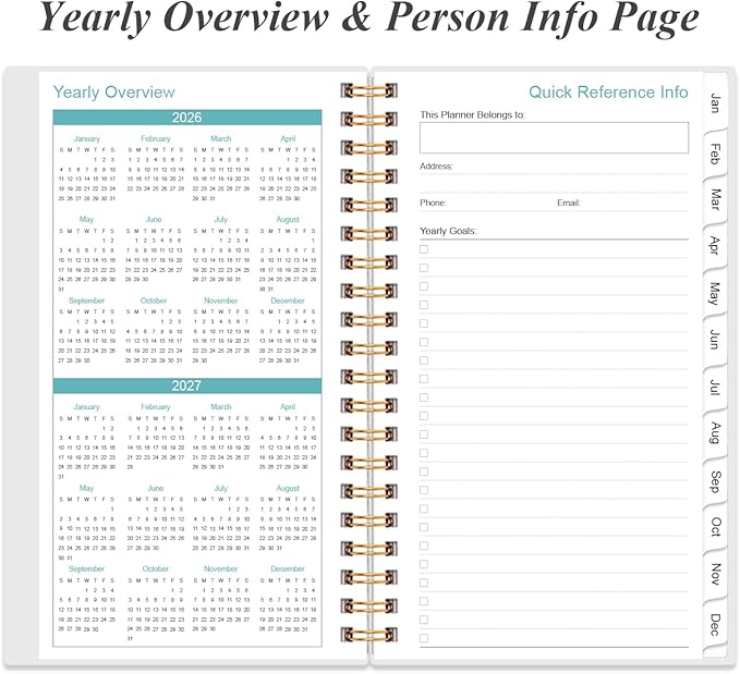 2026 Pocket Planner/Calendar - 2026 Planner from January 2026 - December 2026, Planner 2026 with 12 Tabs, Twin-Wire Binding, Inner Pocket, 3.75" x 6.75, Rose Flower