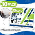 Aheroi 30Pcs Acrylic Sign Holder 8.5 x 11, L-shape Clear Sign Holders, Horizontal L-shape Acrylic Paper Holder, Plastic Table Sign Holders, Plastic Paper Holder Display Standing for Office Home School