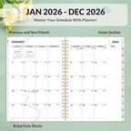 SUNEE 2026 Planner, Weekly and Monthly Calendar Planner, January 2026-December 2026, Daily Agenda with Tabs, Note Pages, Spiral Binding, 6.4"x8.3", Flora