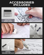 Nicpro 4 Pack Mechanical Pencil 0.5 mm with Case, MB1000 Metal Mechanical Pencil Set with 6 Tube HB #2 Lead Refill 0.5mm, 3PCS 4B Eraser, 9 Cap Eraser for Artist Drafting Writing, Sketching, Drawing