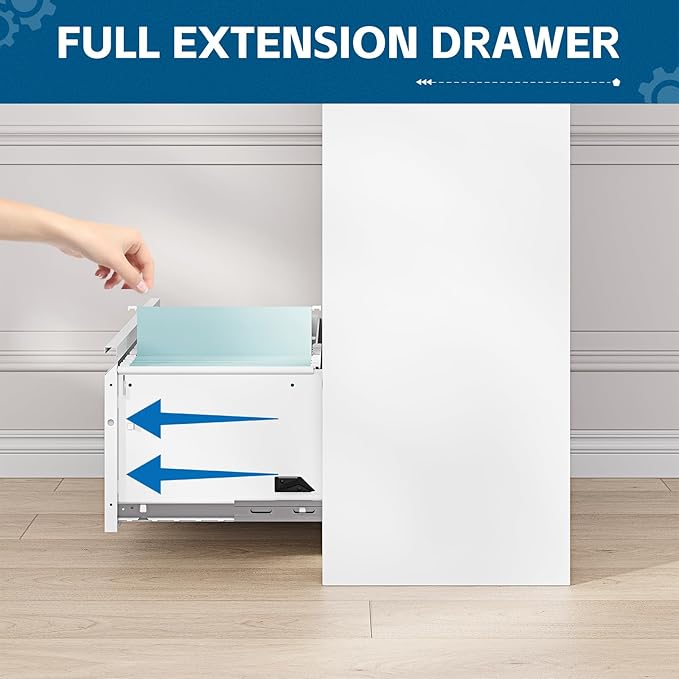 PEUKC 2-Drawer Metal File Cabinet, Lateral Vertical Filing Cabinets for Home Office, Locking File Cabinet with Storage Shelves, Legal/Letter/A4 Size (White, Assemble Required)