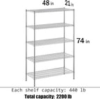 Regal Altair 21" Deep x 48" Wide x 74" Height Wire Shelving Kit | 5-Tier | NSF Commercial Storage Rack Unit