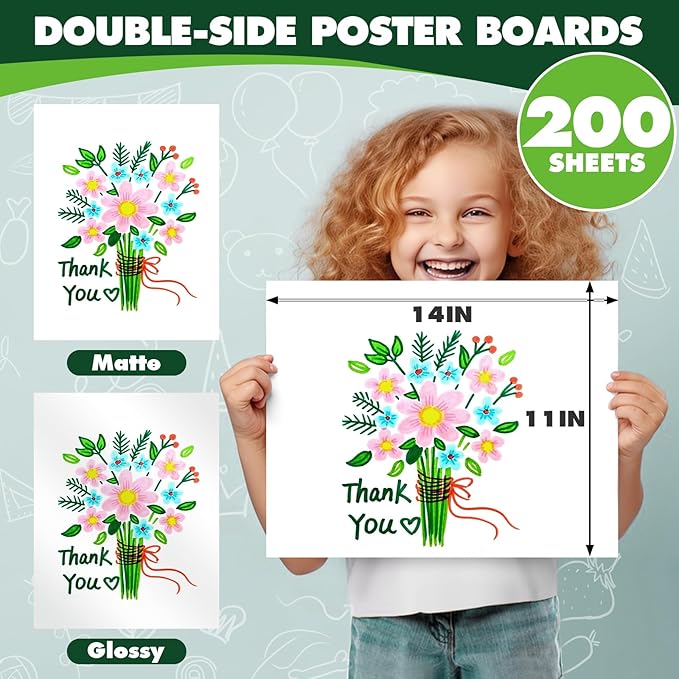 TUXIYA 200 Pack White Poster Board,11" x 14" White Poster Paper Bulk,250GSM/92LB Heavy-Weight Blank Poster Board for Arts,Craft,Projects Presentations,Drawing Scrapbooking