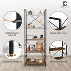 CAPHAUS 6 Tier Bookshelf, 24 Inch Width Free Standing Shelf, Bookcase Shelf Storage Organizer, Industrial Book Shelves for Home Office, Living Room, Kitchen, Rustic Oak Vintage Shelves & Metal Frame