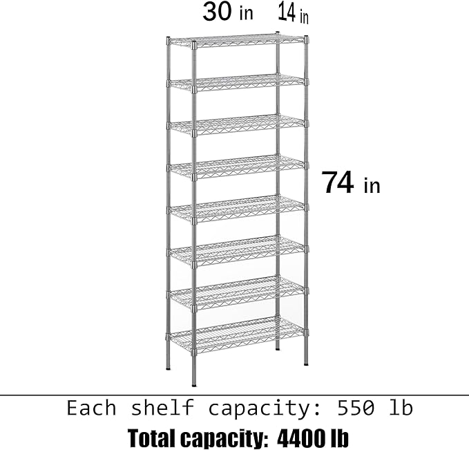 Regal Altair 14" Deep x 30" Wide x 74" Height Wire Shelving Kit | 8-Tier | NSF Commercial Storage Rack Unit