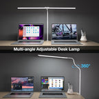 LED Desk Lamp, 31.5'' Wide Double Head Desk Lamps for Home Office, Dimmable 25 Lighting Modes 16W 1800lm Bright Task Lighting, Eye Caring Architect Table Lamp for Workbench Monitor Study, White