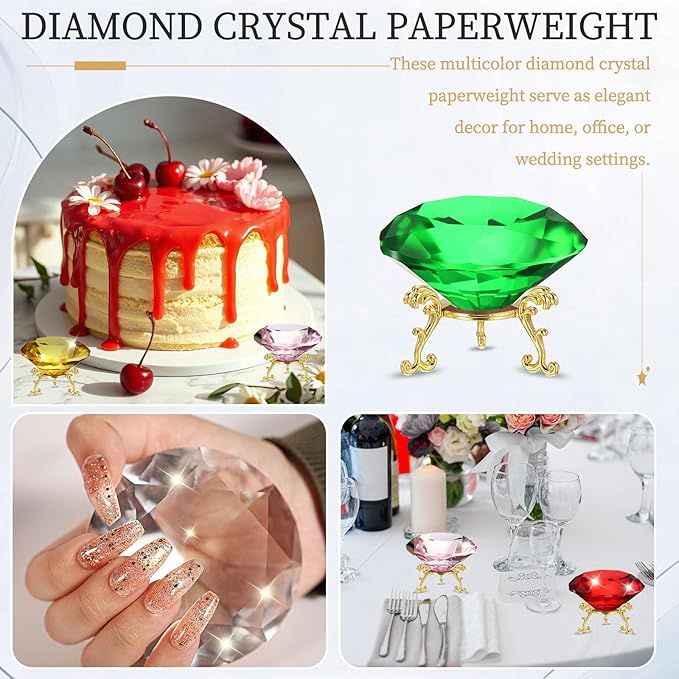 PATIKIL Diamond Crystal Paperweight, 80mm / 3.15" Crystal Paperweight Paper Weight with Gold 19 Metal Base for Home Office Desktop Table Decor Wedding Party Ornaments, Green