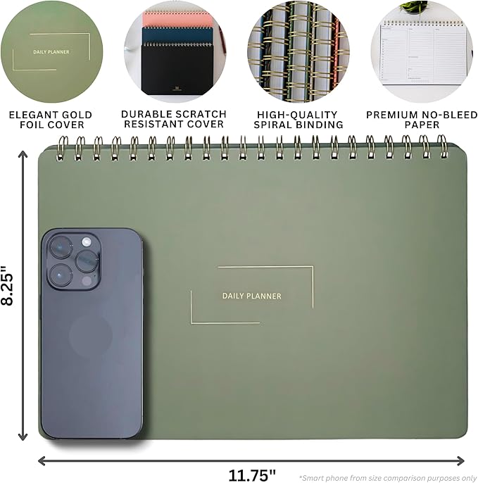 Merely Home | Durable & Sleek | Undated Daily and Weekly Planner | 8.25" x 11.75" | To Do List Notebook for Work | Simple Design | Multiple Layouts | Planner and Notebook in One (Rust, Daily Planner - Landscape)