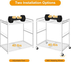 OYEAL Computer Tower Stand, PC Tower Stand Metal Rolling Cart Holds up to 40lbs, 2 Tier Mobile Printer Stand with Storage Under Desk for Home & Office, White