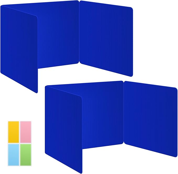 2 Pack Blue Desk Dividers for Students, Privacy Shields Folder for Students, Durable & Waterproof Plastic Study Board, Classroom Teacher Supplies Test Divider, Includes Extra Labels