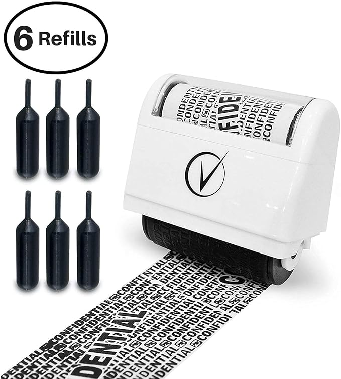 Vantamo Identity Theft Protection Roller Stamp for Hiding Sensitive Information, Wide Confidential Stamp with 6 Ink Refill, Security Stamp Roller for Identity Theft Prevention, Classy Blue