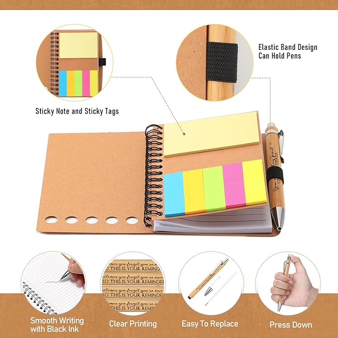 Moinchore 10 Sets Employee Appreciation Gift Inspirational Spiral Notebook with Bamboo Pen Sticky Note Thank You Valentines Day Gift for Coworker Office Staff Team Nurse Teacher (Sometimes You Forget)