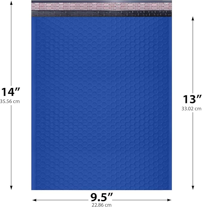 Royal Blue 10x13 Inch Poly Bubble Mailers |Self Seal Padded Envelopes for Thick books | Cushioned Bubble Mailer | Usable Size 9.5x13 Inch | Waterproof Lightweight Mailing Shipping Bags | 100 Pack Bulk