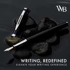 Wordsworth & Black Fountain Pen Set, Medium Nib, Includes 24 Pack Ink Cartridges, Ink Refill Converter & Gift Pouch, Chrome Finish, Calligraphy, [Black Chrome], Perfect for Men & Women