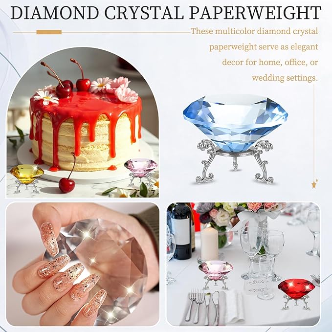 PATIKIL Diamond Crystal Paperweight, 80mm / 3.15" Crystal Paperweight Paper Weight with Silver 19 Metal Base for Home Office Desktop Table Decor Wedding Party Ornaments, Light Blue
