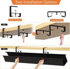 Under Desk Cable Management Tray - 48" Cord Organizer for Desk No Drill, Fabric Under Table Wire Organizer with 16X Cable Ties Hide for Office/Home, Cord Hider Fits Adapters & Sockets, Black