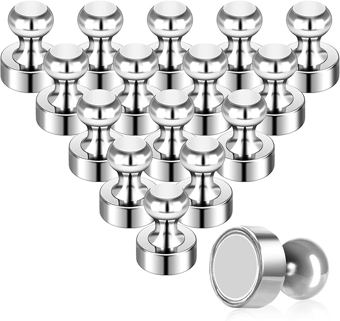 Pack of 16 Silver Refrigerator Magnets Strong Fridge Magnets for Whiteboard Magnets for Fridge Metal Magnetic Push Pins for Kitchen Office School Decorative