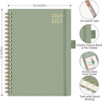 RETTACY 2026-2027 Monthly Planner, Jan 2026 - Dec 2027, Large Size (8.5" x 11"), Agenda, Calendar, 24 Month Tabs, Flexible Plastic Cover, 100 GSM Thick Paper, Spiral-bound (Light Green)
