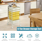 Giantex 6 Storage Drawer Cart Rolling Organizer Cart for Tools Scrapbook Paper Home Office School Multipurpose Mobile Utility Cart (Beige & Yellow)