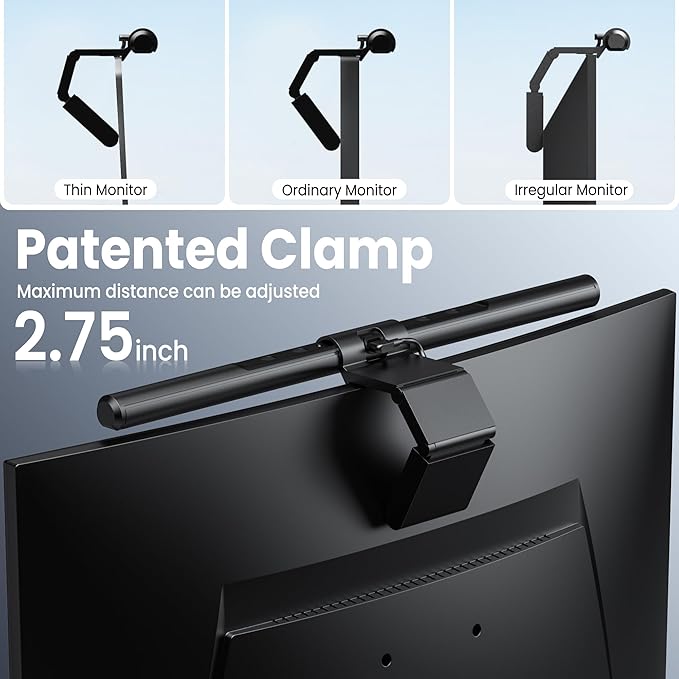 Quntis Computer Monitor Lamp, Screen Monitor Light Bar for Eye Caring, USB Reading LED Task Lamp with Auto-Dimming, Dimmable Light Bar, Touch Control, No Glare Space Saving Home Office Desk Lamps