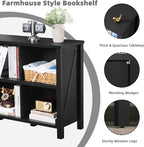 Joaxswe 6 Cube Bookcase, Farmhouse Wood Low Storage Organizer Book Shelf, Black 47" Horizontal Console Bookshelf with Legs, Hallway Book Case for Entryway, Display Cabinet for Living Room, Office