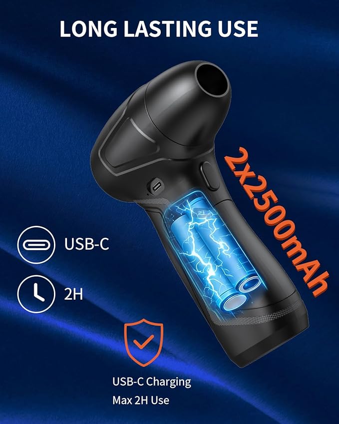 PureWellness Compressed Air Duster Can, Cordless Air Blower, Rechargeable Electric Duster & 3 Nozzles for Keyboard, PC, Home Cleaning, Portable Cleaning Kit, Black