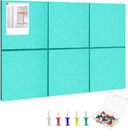 Large Cork Board 36" x 24", 6 Pack Felt Wall Tiles with Colored Pushpins, Bulletin Board with Removable Self-Adhesive Strips, Pin Board Cork Boards for Walls Office Home-Lake Blue