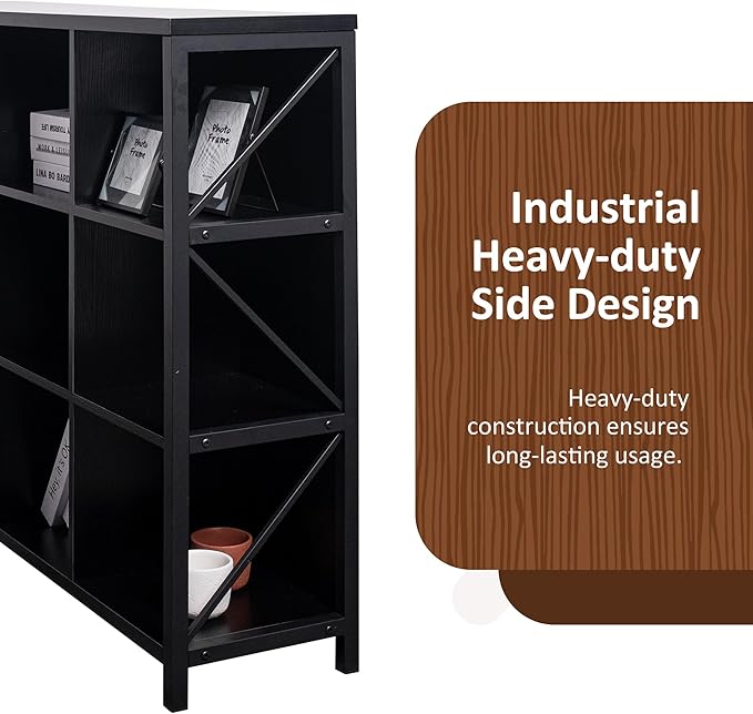 VAKATRELL 12 Cube Storage Organizer Bookshelf, Industrial Horizontal Bookcase, Accent Cubby Shelf, Corner Bookcase for Living Room, Home Office, 11.8" D x 47.6" W x 38.2" H, Black