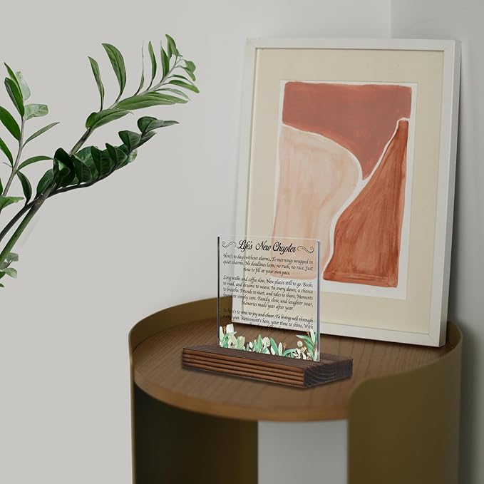 Life’s New Chapter Retirement Acrylic Desk Sign with Poem, Inspirational Gift for Women Men, Christian Office Decor, Farewell Keepsake for Coworker Friend Parent PA124