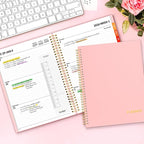 SUNEE 2026 Weekly and Monthly Planner - from January 2026 - December 2026, Daily Agenda Planner with Monthly Tab, Flexible Cover, Note Pages, Pockets, Bookmark, Spiral Binding, Pink, 8.5"x11"